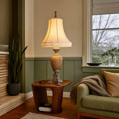 Cream ceramic mid-century table lamp with a tall sculptural base - view 2