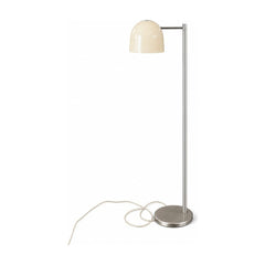Cream metal floor lamp with a slender stem and compact 5-inch base.