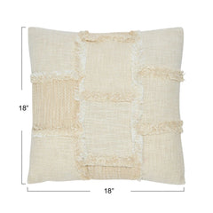 18" Woven Cotton &amp; Wool Patchwork Pillow with Frayed Edges