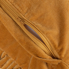 20" Square Cotton Velvet Pillow with Ruffled Trim, Mustard