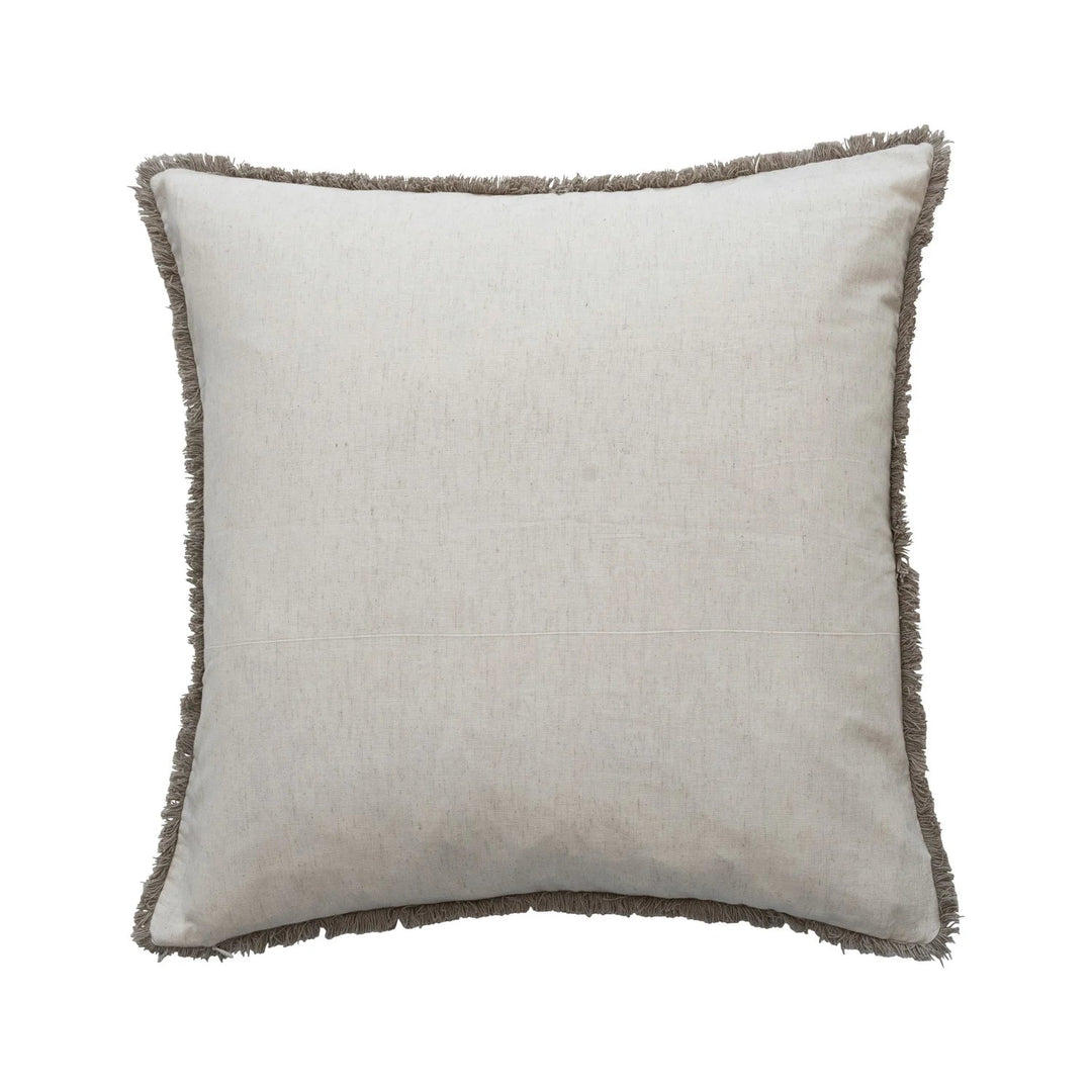 24" Square Cotton Velvet Printed Pillow with Design &amp; Fringe