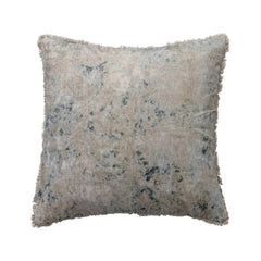 24" Square Cotton Velvet Printed Pillow with Design &amp; Fringe