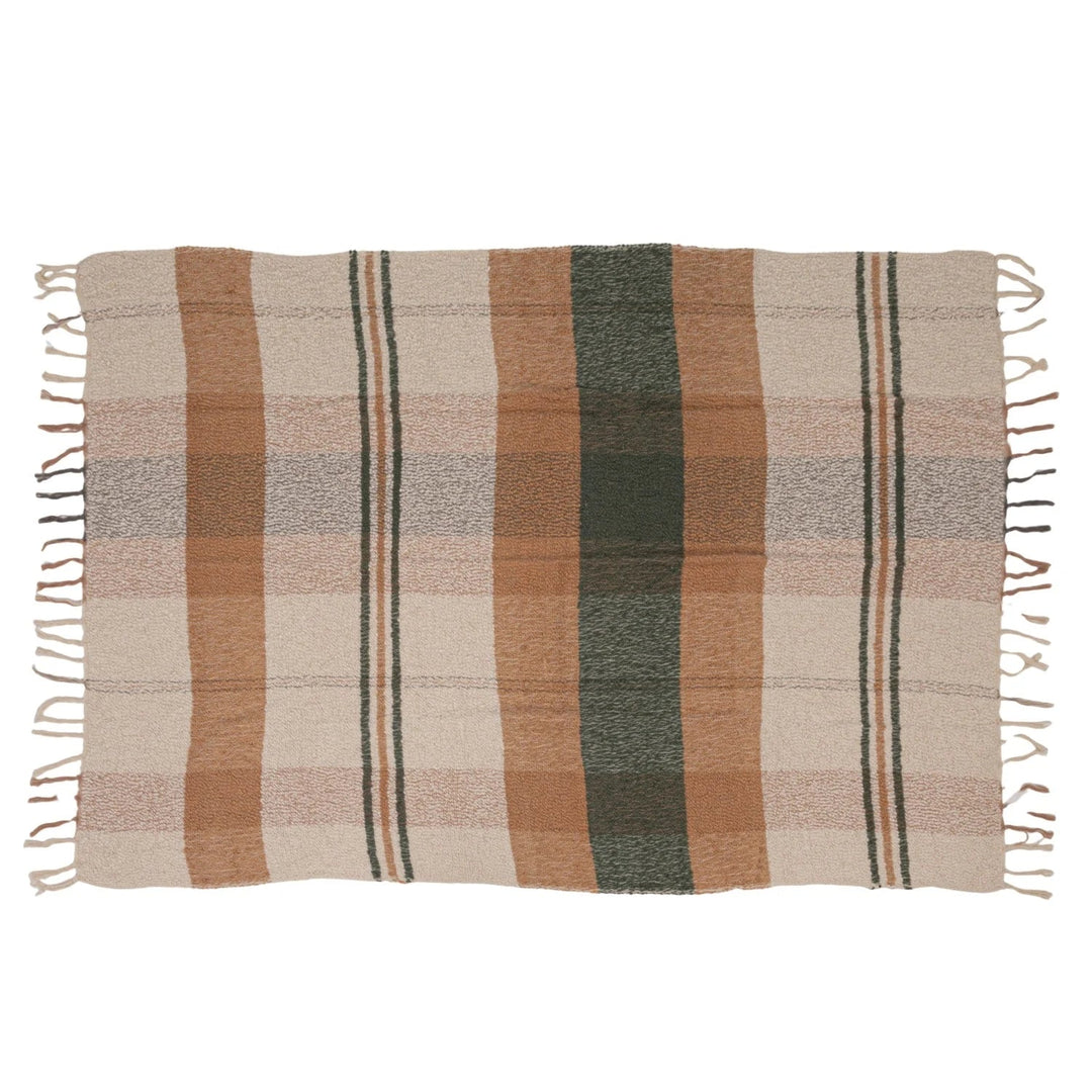 60"L x 50"W Hand-Woven Cotton Slub Striped Throw with Fringe