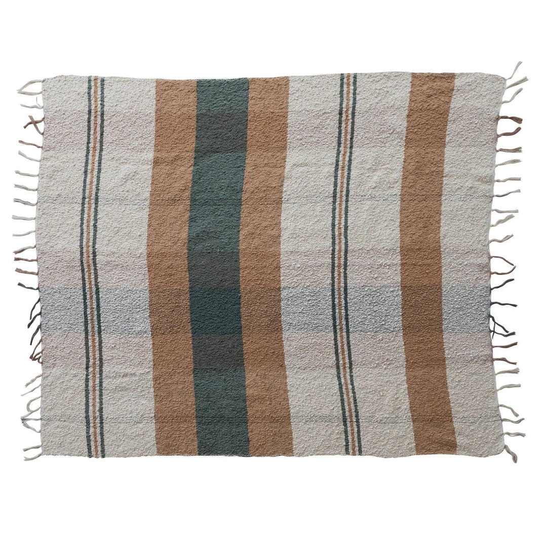 60"L x 50"W Hand-Woven Cotton Slub Striped Throw with Fringe