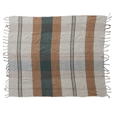 60"L x 50"W Hand-Woven Cotton Slub Striped Throw with Fringe