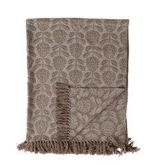 60"L x 50"W Woven Recycled Cotton Blend Jacquard Throw with Stripes &amp; Fringe