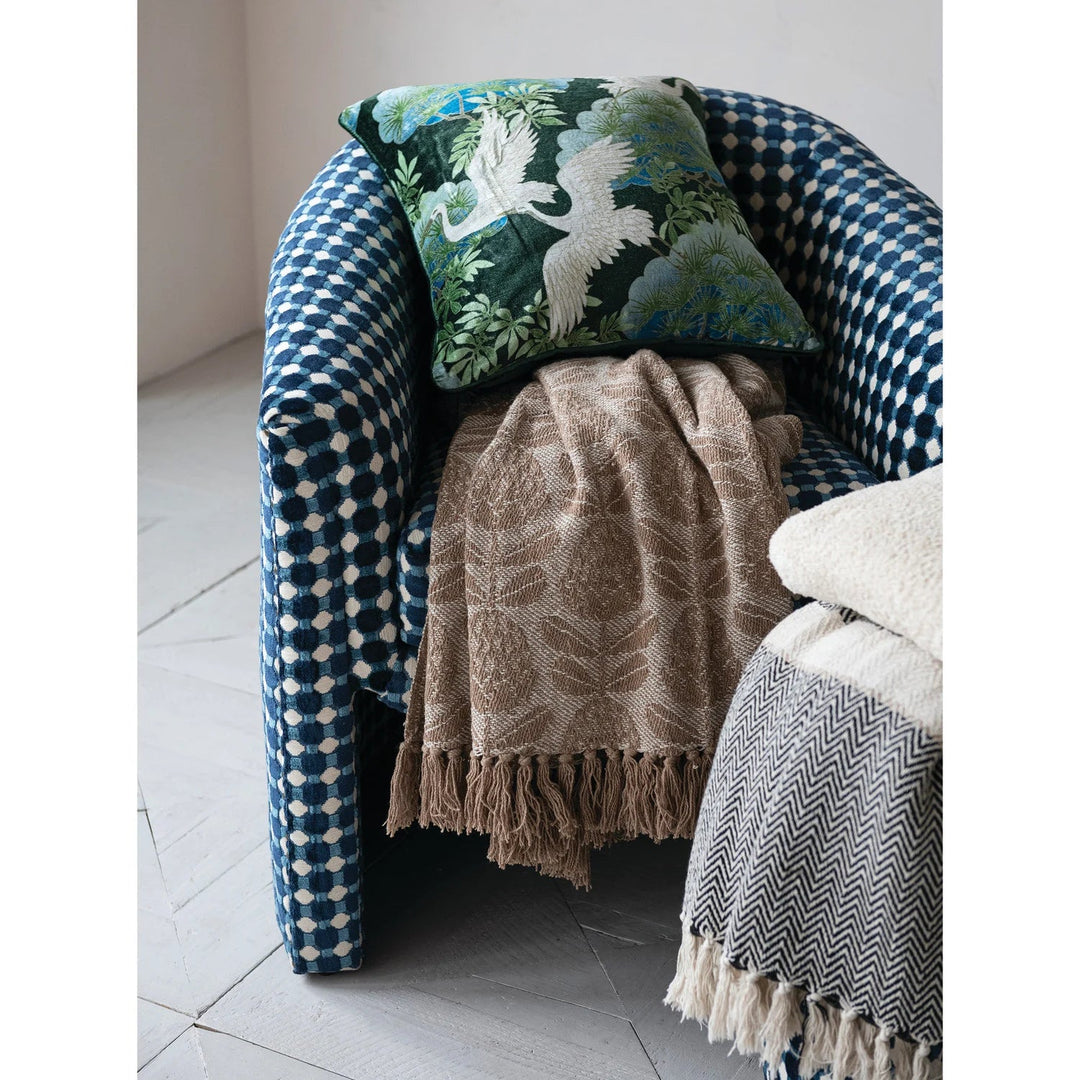 60"L x 50"W Woven Recycled Cotton Blend Jacquard Throw with Stripes &amp; Fringe