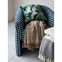 60"L x 50"W Woven Recycled Cotton Blend Jacquard Throw with Stripes &amp; Fringe
