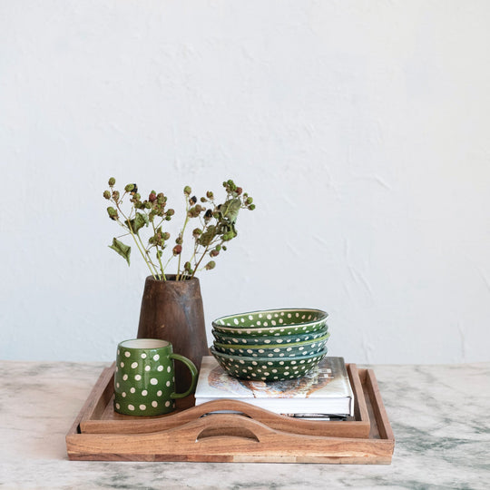 Acacia Wood Trays w/ Handles, Set of 2 - Whats New Furniture - Portland, Oregon