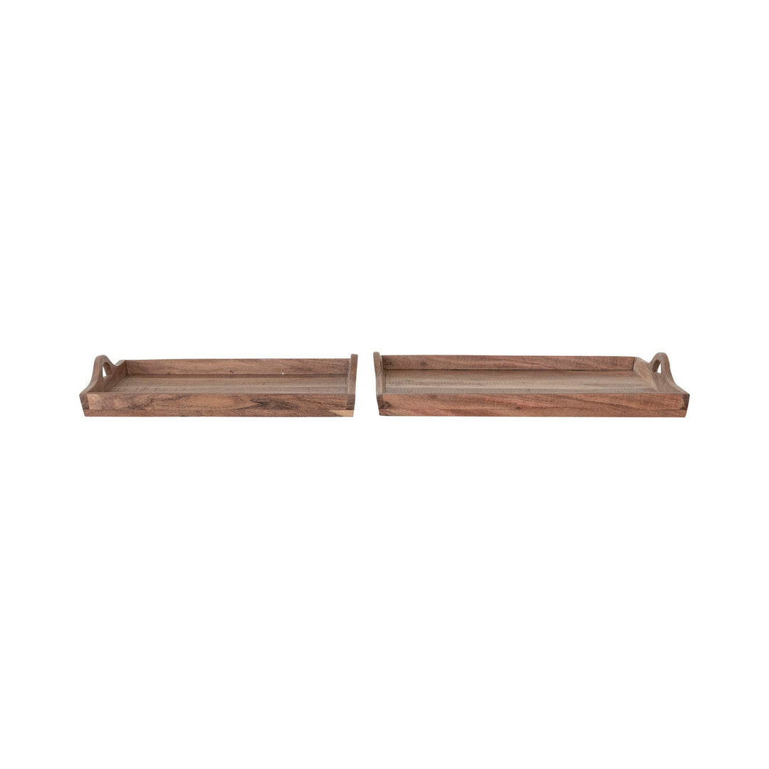 Acacia Wood Trays w/ Handles, Set of 2 - Whats New Furniture - Portland, Oregon