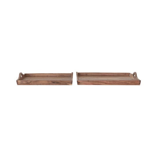 Acacia Wood Trays w/ Handles, Set of 2 - Whats New Furniture - Portland, Oregon