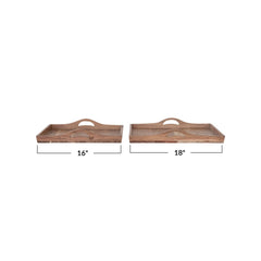 Acacia Wood Trays w/ Handles, Set of 2 - Whats New Furniture - Portland, Oregon