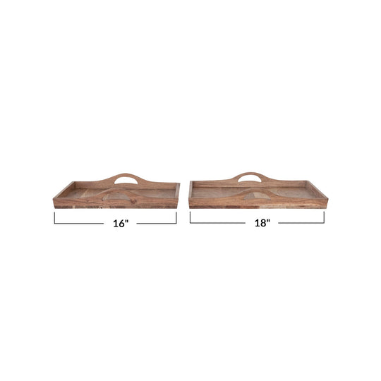 Acacia Wood Trays w/ Handles, Set of 2 - Whats New Furniture - Portland, Oregon