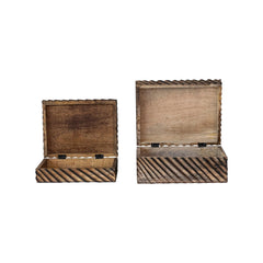 Carved MDF &amp; Mango Wood Nesting Boxes, Set of 2 - Whats New Furniture - Portland, Oregon