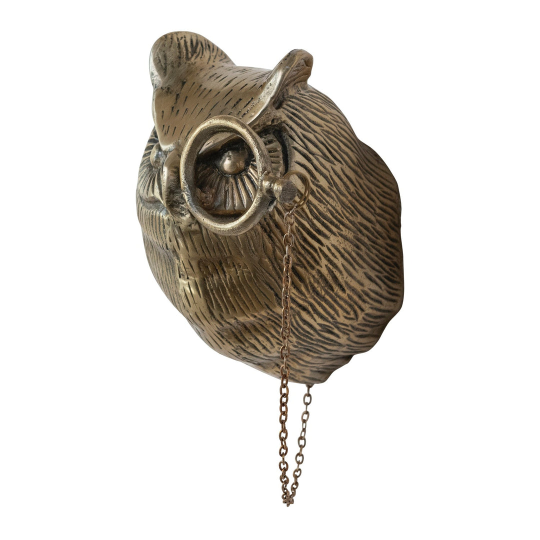 Cast Aluminum Owl with Monocle Wall Décor, Antique Brass alternate view 2 - wall decor by Creative Co-Op - Whats New Furniture Portland OR