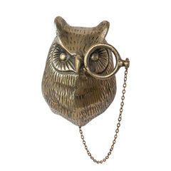 Cast Aluminum Owl with Monocle Wall Décor, Antique Brass front view - wall decor by Creative Co-Op - Whats New Furniture Portland OR