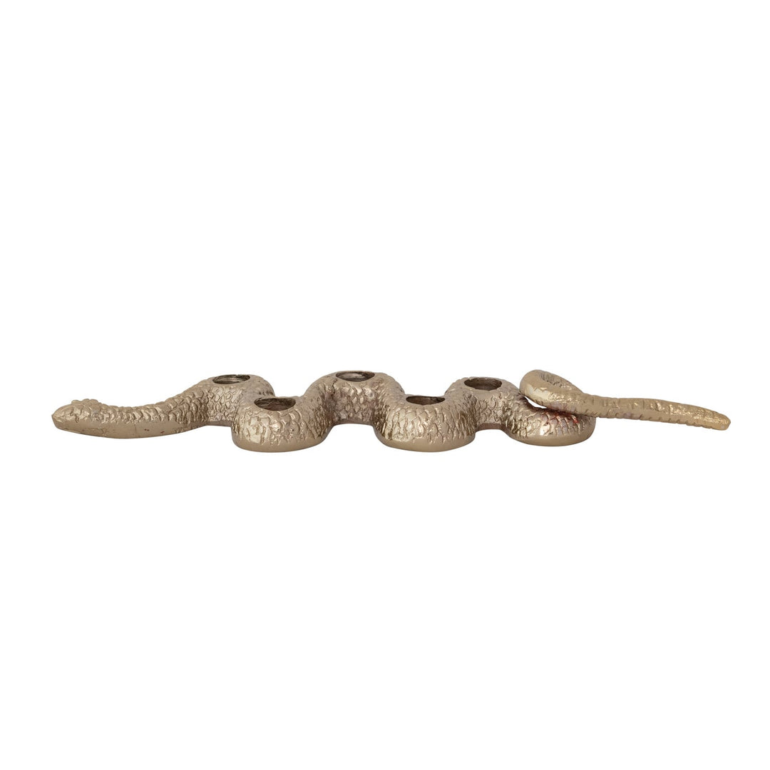Hammered gold finish detail on cast aluminum snake taper holder - Creative Co-Op - Whats New Furniture Portland OR