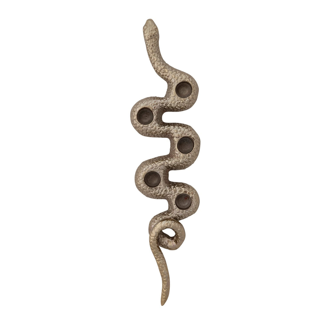 Gold aluminum snake taper holder angled view showing five candle wells - Creative Co-Op - Whats New Furniture Portland OR