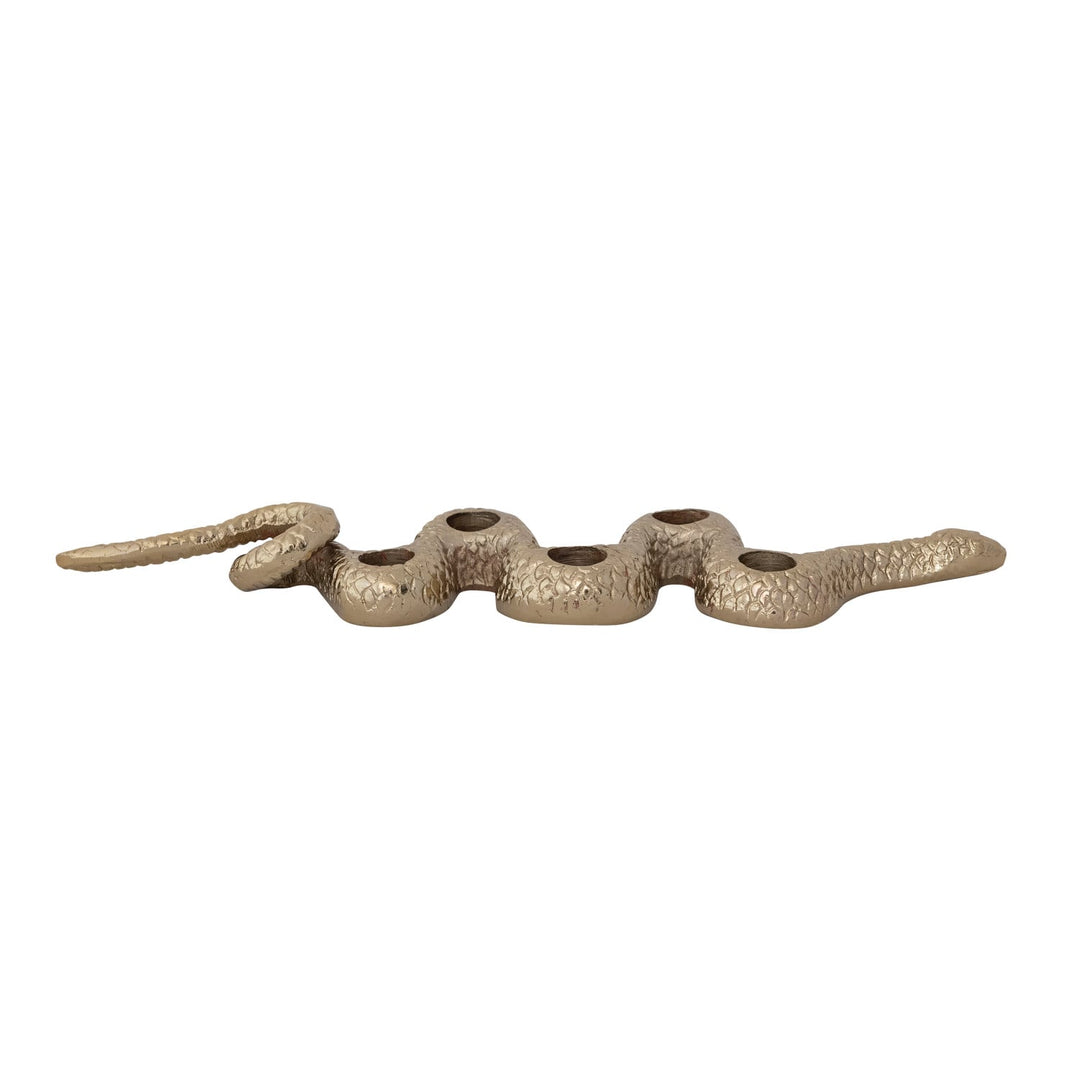 Gold cast aluminum snake taper candle holder front view - Creative Co-Op - Whats New Furniture Portland OR