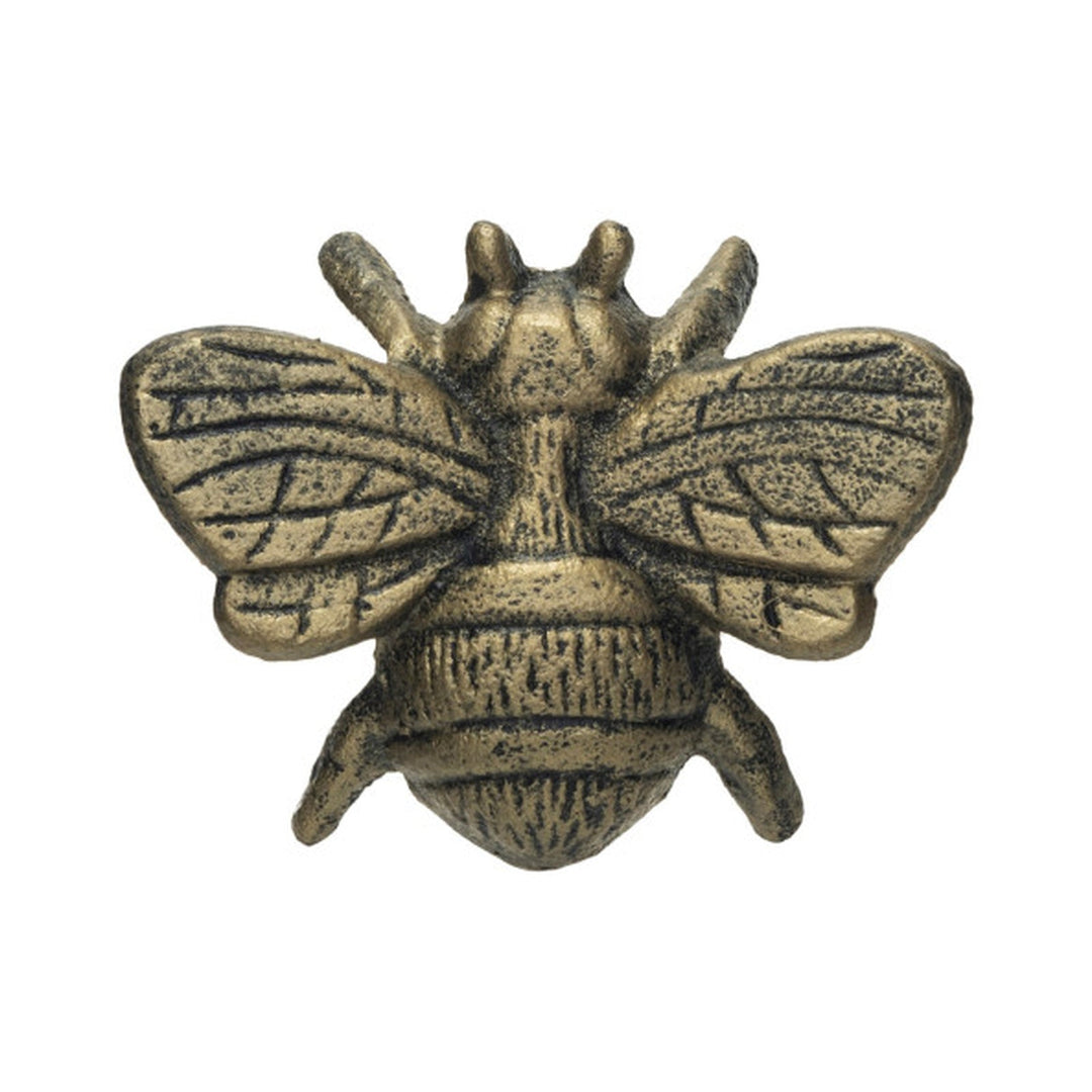 Cast Iron Bee Bottle Opener in distressed gold, front view with etched wings - barware by Creative Co-Op - Whats New Furniture Portland OR
