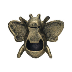 Cast Iron Bee Bottle Opener in distressed gold, reverse view showing the bottle-opener cavity - barware by Creative Co-Op - Whats New Furniture Portland OR