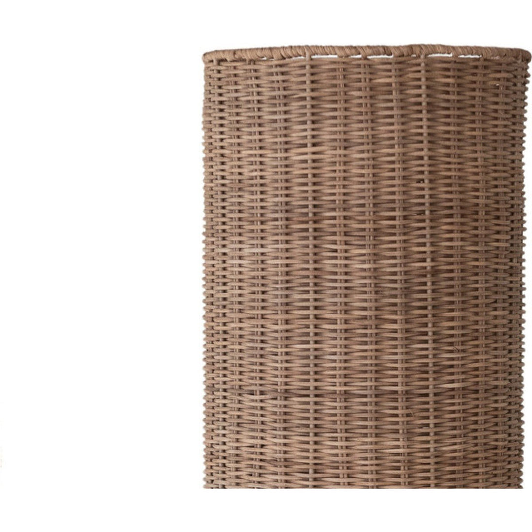 Hand-woven rattan shade weave detail on the ceramic tiled table lamp - Whats New Furniture Portland OR