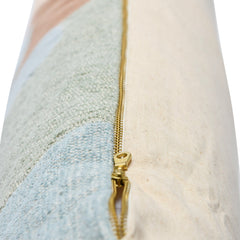 Hidden brass zipper detail on the Cotton Blend Patchwork Lumbar Pillow showing the cream back panel - Creative Co-Op pillow - Whats New Furniture Portland