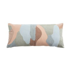 Cotton Blend Patchwork Lumbar Pillow 36-inch front view with sage blue and peach curved patchwork - pillow by Creative Co-Op - Whats New Furniture Portland OR