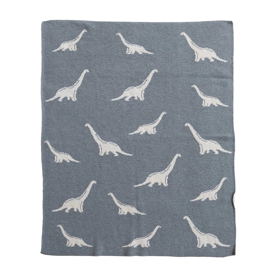 Cotton Knit Baby Blanket with Dinosaurs - Whats New Furniture - Portland, Oregon