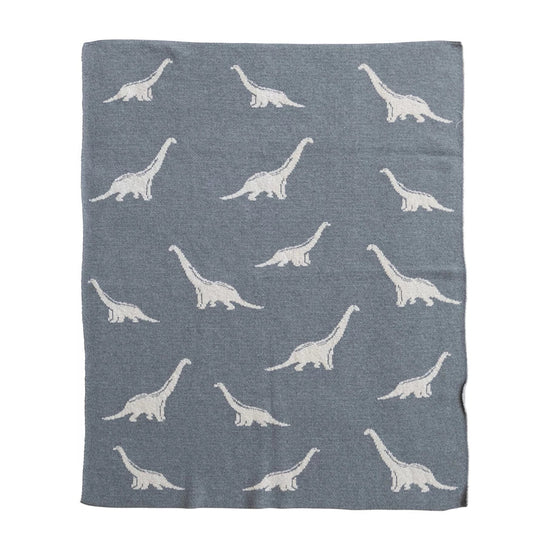 Cotton Knit Baby Blanket with Dinosaurs - Whats New Furniture - Portland, Oregon
