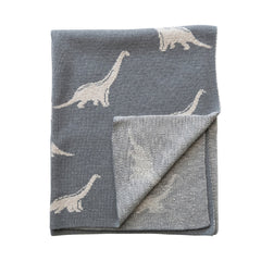 Cotton Knit Baby Blanket with Dinosaurs - Whats New Furniture - Portland, Oregon