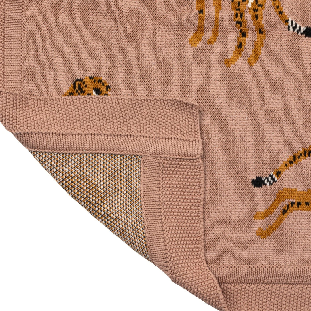 Cotton Knit Throw with Cheetahs