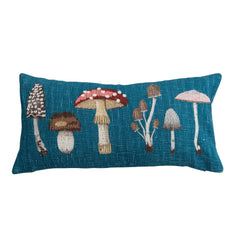 Cotton Printed Lumbar Pillow with Mushrooms &amp; Embroidery - What&