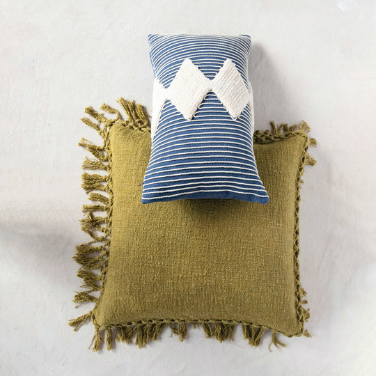 Cotton Slub Pillow w/ Crochet &amp; Fringe - What&