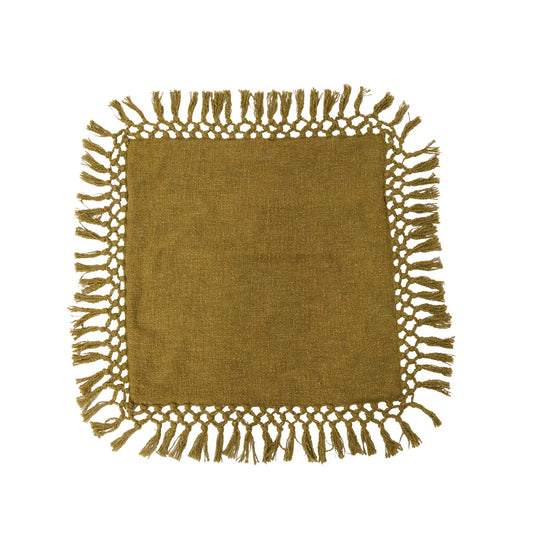 Cotton Slub Pillow w/ Crochet &amp; Fringe - What&