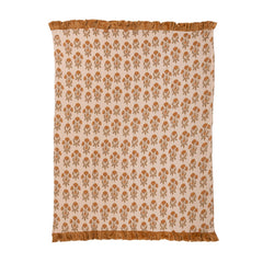 Cotton Slub Printed Throw with Velvet Ruffle, Mustard &amp; Green alternate view 6 - throw blanket by Creative Co-Op - Whats New Furniture Portland OR