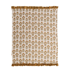 Cotton Slub Printed Throw with Velvet Ruffle, Mustard &amp; Green front view - throw blanket by Creative Co-Op - Whats New Furniture Portland OR