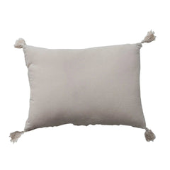 Cotton Tufted Lumbar Pillow with Design &amp; Tassels, Cream