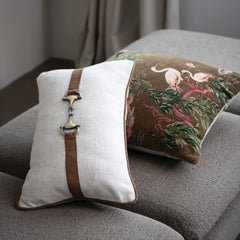 Cotton Velvet Chinoiserie Pillow with Chambray Back, 20" Square styled on a sofa - soft goods by Creative Co-Op - Whats New Furniture Portland OR