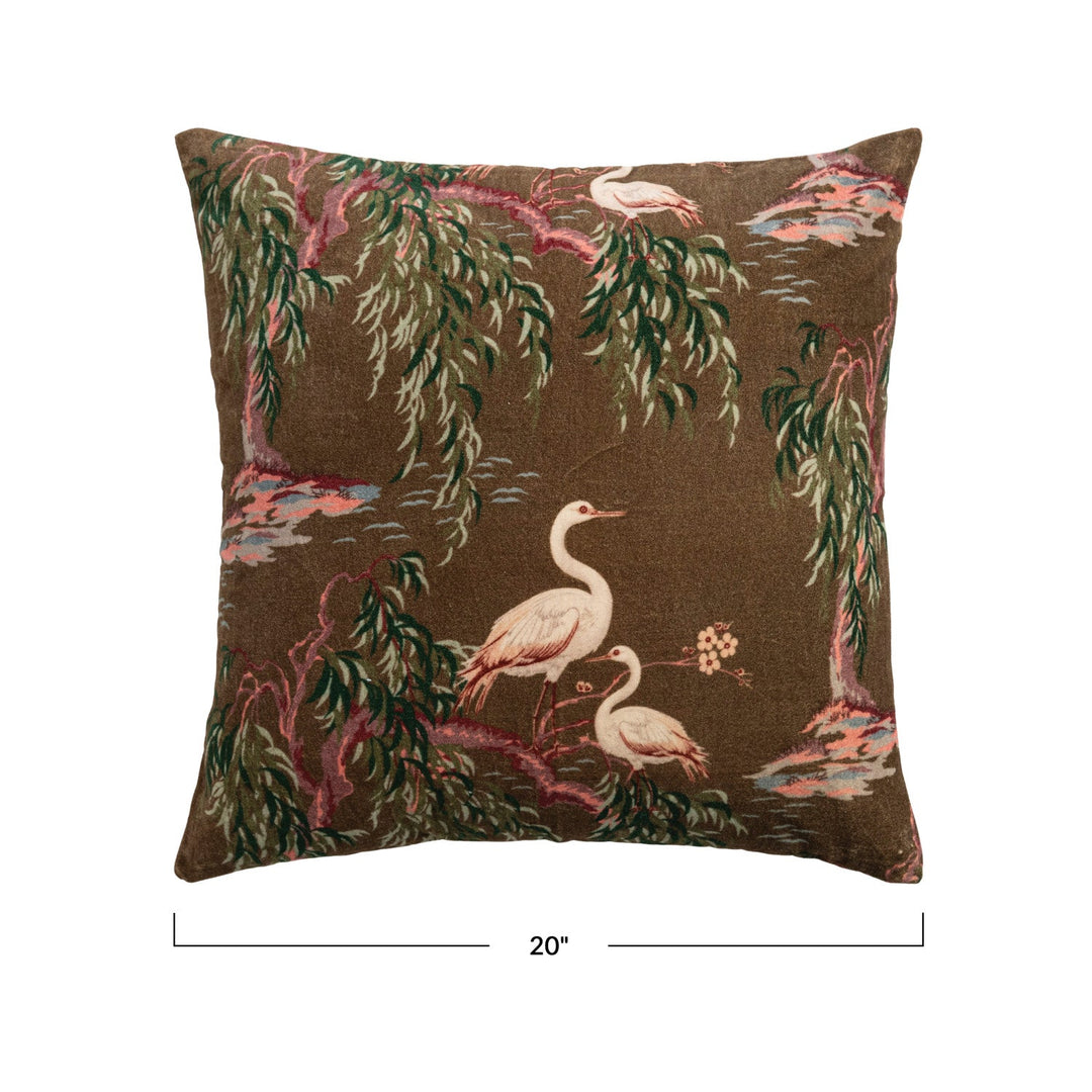 Cotton Velvet Chinoiserie Pillow with Chambray Back, 20" Square front with scale - soft goods by Creative Co-Op - Whats New Furniture Portland OR