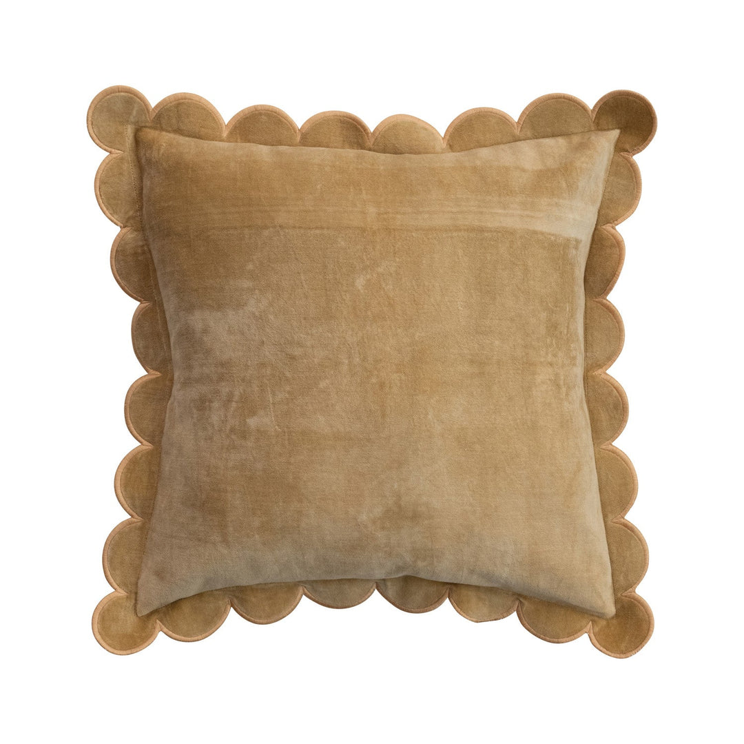 Cotton Velvet Pillow w/ Scalloped Flange &amp; Embroidered Edge - What&