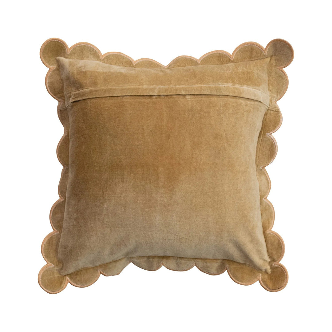 Cotton Velvet Pillow w/ Scalloped Flange &amp; Embroidered Edge - What&