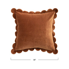 Cotton Velvet Pillow with Scalloped Flange &amp; Embroidered Edge, Brown, 18" Square front with scale - soft goods by Creative Co-Op - Whats New Furniture Portland OR