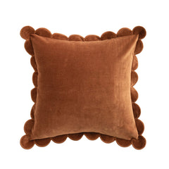 Cotton Velvet Pillow with Scalloped Flange &amp; Embroidered Edge, Brown, 18" Square front - soft goods by Creative Co-Op - Whats New Furniture Portland OR