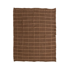 Cotton Waffle Weave Throw with grid pattern in brown laid flat front view - throw blanket by Creative Co-Op - Whats New Furniture Portland OR