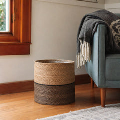 Woven Seagrass Basket, 15" Round styled in a Portland living room - What&