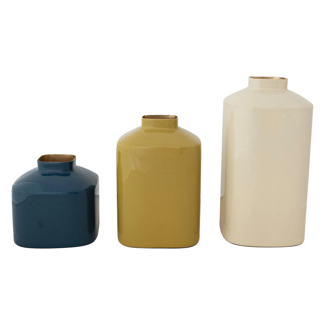 Enameled Metal Vases, Set of 3