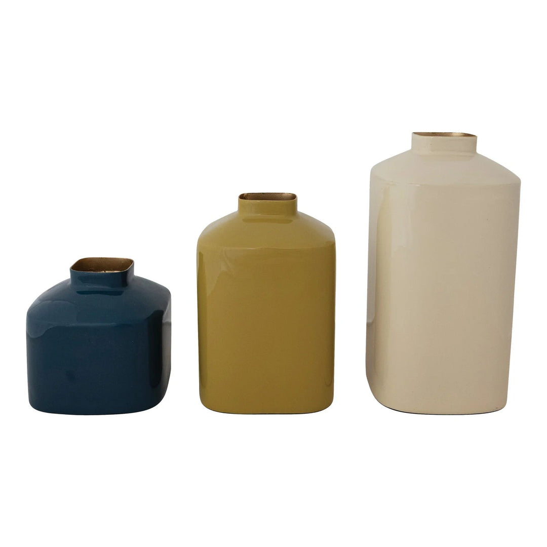 Enameled Metal Vases, Set of 3