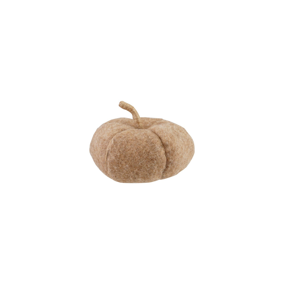 Brown Felt Pumpkin 7-inch with jute wrapped stem front view - fall decor by Creative Co-Op - Whats New Furniture Portland OR