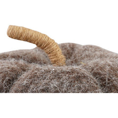 Close-up of the jute wrapped stem and deep felt lobes on the grey 8.5-inch pumpkin - Creative Co-Op fall decor - Whats New Furniture Portland OR